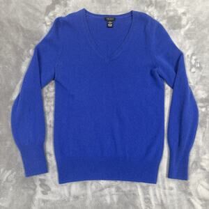Only Mine 100% Cashmere V-neck Sweter Womens M Blue Long Sleeve Pullover
